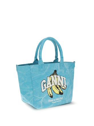 Ganni Banana Print Recycled Cotton Tote Bag - Blue