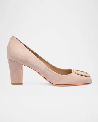Santoni 70mm Suede Buckle Pumps