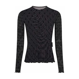 Marine Serre Blouses, female, Black, Size: M All-Over Moon Mesh Top