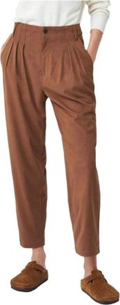 Salsa Bruine baggy cropped su&egrave;de broek - Dames - Vrijetijds broeken - Bruin - L - Su&egrave;de - Broeken