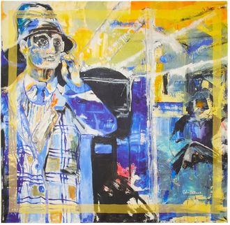 Stuart Weitzman x KidSuper zijden sjaal met print - Blauw