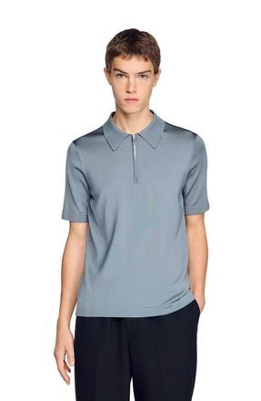 Sandro Knitted polo with zip collar in Grey /Blu at Nordstrom, Size X-Large