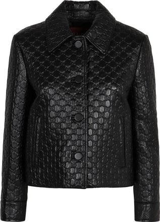Gucci Embossed GG Leren Jas - Dames - Leren en Su&egrave;de Jassen - Zwart - S - Leer - Jassen