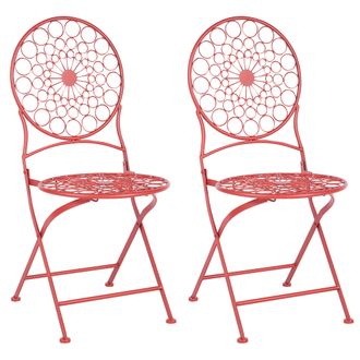 Beliani Conjunto De 2 Sillas De Balc&oacute;n De Metal Rojo Retro Franc&eacute;s Exterior Scario