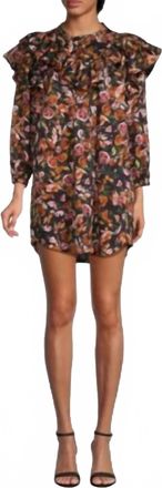 Something Navy Floral Ruffle Button Up Dress In Black Combo