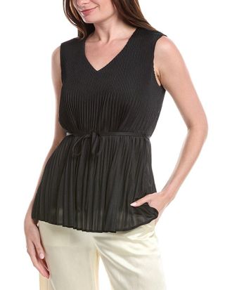 Misook Misook V-Neck Tie-Waist Pleated Crepe De Chine Tank Top