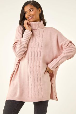 Roman Cable Knit Roll Neck Poncho Jumper