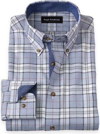 Paul Fredrick Slim Fit Non-iron Cotton Plaid Dress Shirt With Contrast Trim