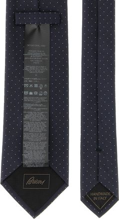 Brioni Herringbone Silk with Micro-Polka Dot Necktie - Navy