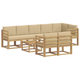 vidaXL Conjunto De Sof&aacute;s De Exterior Con Coj&iacute;n 9 Pcs Y Beige Poli&eacute;ster Vidaxl