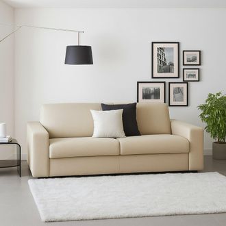 Dmora Dmora - Sof&aacute; Fijo Dmarchi, Gran Sof&aacute; De 2 Plazas, 100% Made In Italy, Sof&aacute; De Sal&oacute;n En Tela Tapizada, Con Reposabrazos Est&aacute;ndar, Cm 200x95h90, Beige