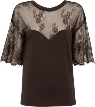 Blugirl T-shirt in jersey met kanten details - Dames - Blouses - Bruin - XS - Overhemden