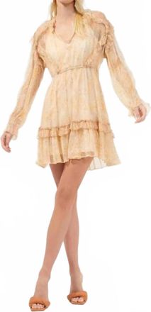 French Connection Callie Crinkle Ruffle Mini Dress In Oak Buff Multi