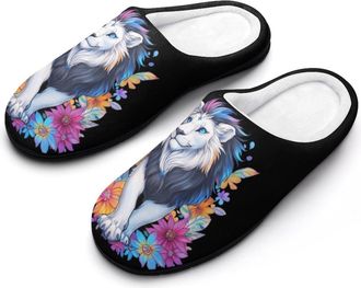 Generic Lion with Crosses Funny Mens Slippers Cotton Warm House Shoes Memory Foam Sandals Print Size 7-14