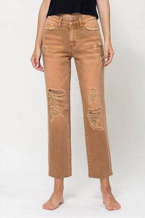 Flying Monkey Norah High-Rise Straight Distressed Jeans In Brown