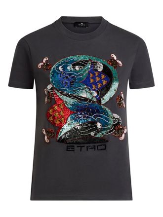 Etro T-shirt verfraaid met pailletten en grafische print - Grijs