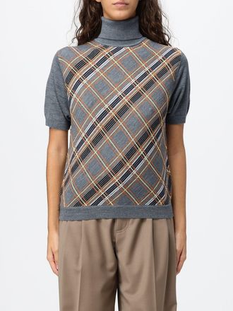 Tela Striped Short-Sleeved Turtleneck Jumper in a Wool Blend
