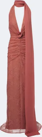 De La Vali Amora ruched scarf-detail lace maxi dress