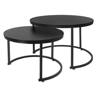 ML Design Ml-design Juego De 2 Mesas Auxiliares Redondas De Centro &Oslash;59x40cm/&oslash;74x48cm Mdf Roble Oscuro Estructura De Metal Negro Mate Mesita Para Sal&oacute;n Dise&ntilde;o Mo