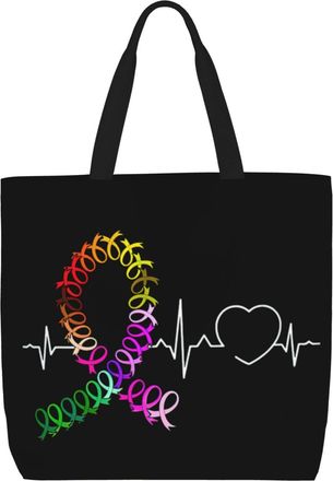 Generic Women Handbag Fight Cancer In All Color Fight Cancer Awareness Ribbons Daily Bag Casual Waterproof Shopping Bags, For Wedding, Christmas, Holiday, Wor