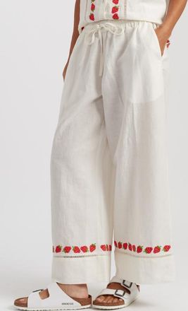 Chinti and Parker Linen-Blend Strawberry Trousers in Cream at Nordstrom, Size 10