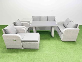 Fimous 8 Seater Garden Furniture Set Big Stool Side Table Light Grey