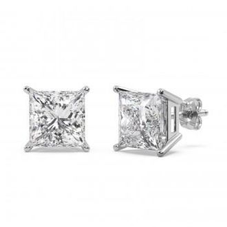 Allurez 1.00ct. Princess Moissanite Stud Earrings 18kt White Gold (F-G, VVS1)