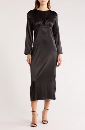Area Stars Long Sleeve Satin Midi Dress in Black at Nordstrom Rack, Size Medium