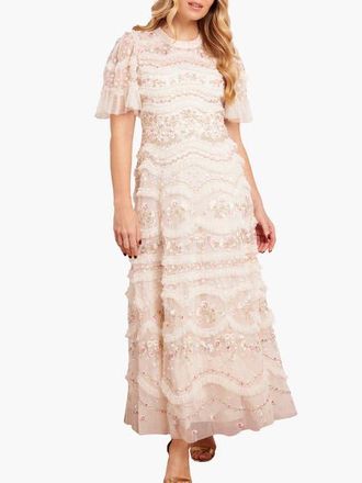 Needle & Thread Marina Ruffle Ankle Gown in Cream/multi at Nordstrom, Size 12