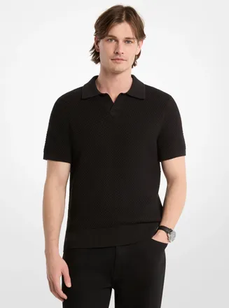 Michael Kors Johnny Textured Knit Cotton Polo Shirt