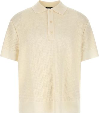 Balmain Monogram Jacquard Polo Shirt - Heren - Polos - Wit - 2XL - Wol - Tops
