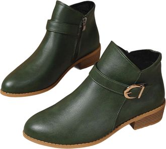 Generic Womens Mid Calf Boots Retro Ankle Booties with Side Zipper for Casual Wear Mid Heel Design for All Seasons Chelsea Style Boots(Green, 7.5)