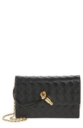 Bottega Veneta Slim Andiamo Intrecciato Lambskin Crossbody Wallet in 1019 Black-M Brass at Nordstrom