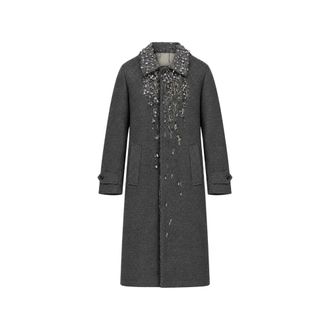 Prada Single-breasted Moulin&eacute; Prince Of Wales Check And Embroidered Twill Coat