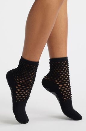 Stems Mesh Grippy Crew Socks in Black at Nordstrom