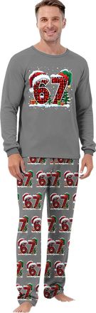 Generic 67 Meme Pyjamas Set Women Men Six Seven Number 6 7 Christmas Pajamas Sleepwear Long Sleeved Tops And Pants 2 Piece Outfit Xmas Pjs For Women Mens (Gre