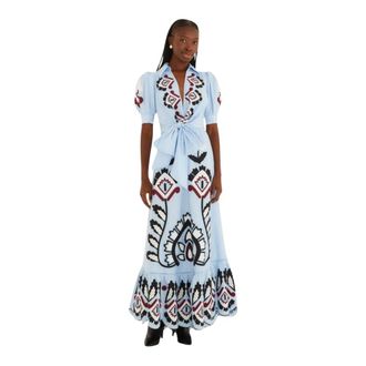 Farm Rio Elegante Maxi Jurk - Dames - Maxi kleedjes - Blauw - XS - Katoen - Kleedjes