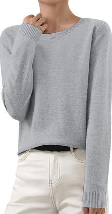 Generic Crewneck Jumper Womens Oversized - Lightweight Long Sleeve Top Women Knitted Jumpers Basic Solid Color Knitted Sweaters Casual Classic Plain Pullover 