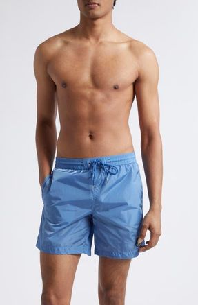 Moncler Logo Patch Swim Trunks in Blue Jasper at Nordstrom, Size X-Large