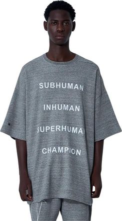 Rick Owens Tops, Heren, Grijs, M, Katoen, Katoenen Jersey Crewneck T-shirt met Front Print