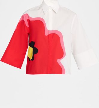 Akris Flower-Print Boxy Button-Down Shirt