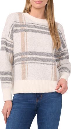 Halogen Plaid Jacquard Crewneck Sweater in New Ivory at Nordstrom Rack, Size Xx-Large