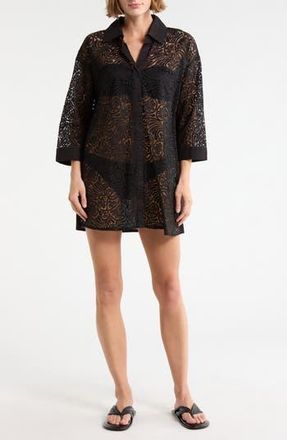 Boho Me Lace Front Cover-Up Shirt in Black at Nordstrom Rack, Size X-Large
