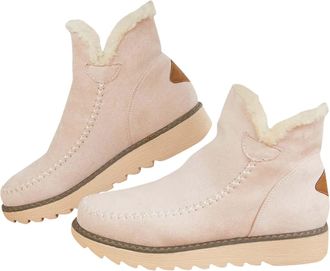 Generic Ladies Winter Boots PU Leather Comfortable Combat Waterproof Ankle Boot Suede Cosy Faux Fur Ultra Mini Snow Boots Slip On Platform Chunky Sole Warm Sh