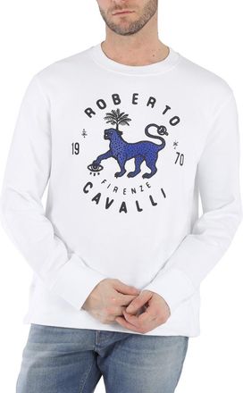 Roberto Cavalli Optic White Cotton Jersey Lucky Leopard Print Sweatshirt, Size X-Small