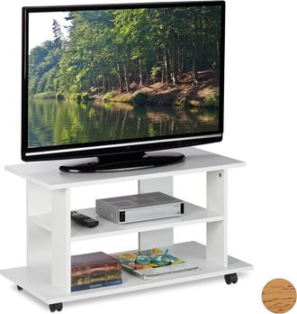 Relaxdays Relaxdays - Mueble Tv Ruedas Con 2 Compartimentos, Mesa Televisi&oacute;n, 45 X 80 X 40 Cm, Blanco