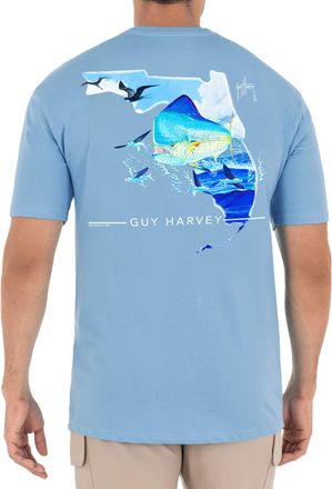 Guy Harvey Mens Offshore Fish Collection Short Sleeve Pocket T-Shirt - blue - Large