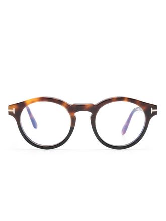 Tom Ford Eyewear tortoiseshell-effect round-frame glasses - Brown