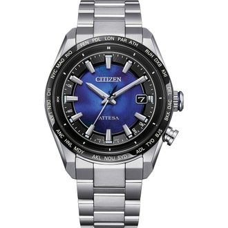 Citizen Attesa UNITE with BLUE Worldtime Automatic Bracelet Watch, 40.6mm in Silver-Tone at Nordstrom