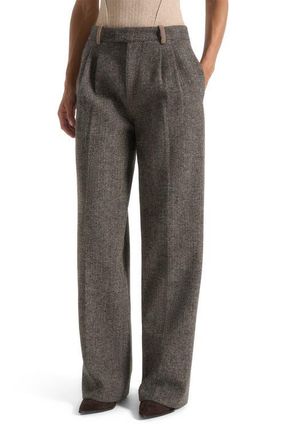 Mani&egrave;re De Voir Julie Herringbone Wool Twin Pleat Trousers in Grey at Nordstrom, Size 12